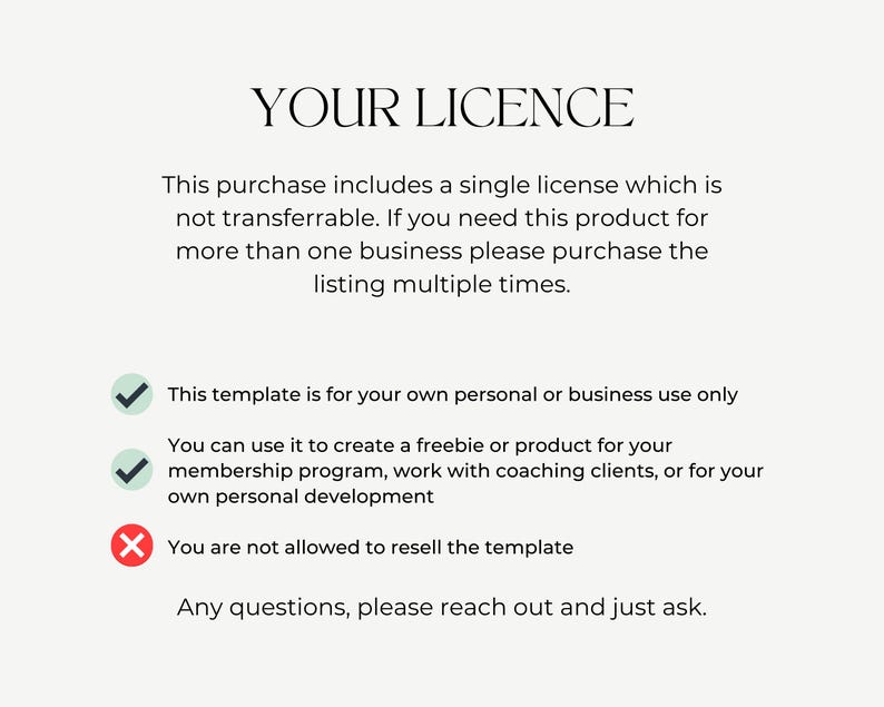 License information explaining personal use only and restrictions on reselling the legacy journal template.