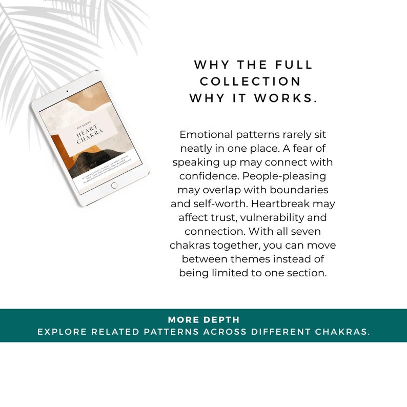 EFT chakra bundle designed to help explore related emotional patterns across different chakras, including confidence, boundaries, self-worth, vulnerability, trust and connection.