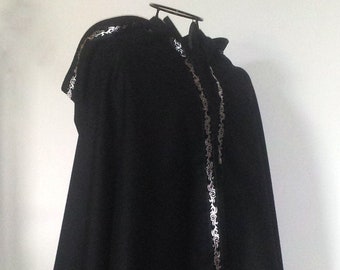 Child Wool Cashmere Coat Cloak Trim Hood BLACK Cape noble