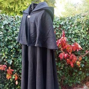 Schwarzer Kaschmir Mantel Umhang  Kapuze Pelerine Wolle edel Cape Nachtwächter