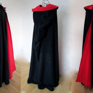 RED BLACK Hooded Cape Dracula Devil CAPE Cloak Hood Cowl Reversible Cape