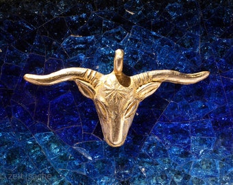 XL pendant African cattle symbol of strength fertility prosperity tribal art brass Africa ethnic necklace from Ghana