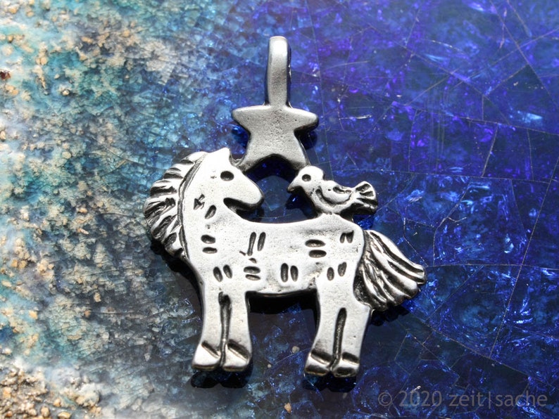 Horse pendant with bird & star horse pendant bird necklace horse jewelry horse motif fairy tale gift fairy tale jewelry western necklace image 1