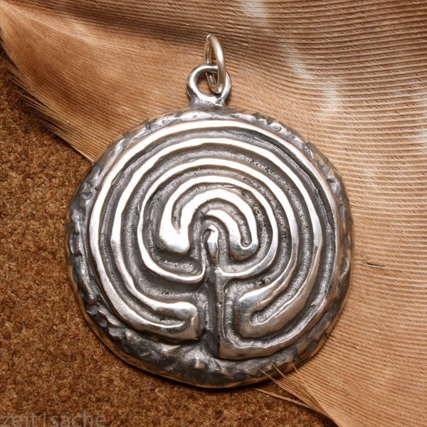 Anhänger Der verschlungene Lebensweg Labyrinth der Ariadne 925 Silber heiliges Symbol klassisches Kreta Labyrinth Chartres