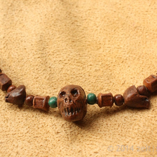 Mexiko Collier Leben und Tod Keramik-Schmuck Maya Totenschädel Halskette Totenkopf Memento Mori Scull Day of the Dead ceramic beads necklace