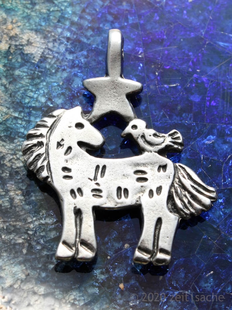 Horse pendant with bird & star horse pendant bird necklace horse jewelry horse motif fairy tale gift fairy tale jewelry western necklace image 2