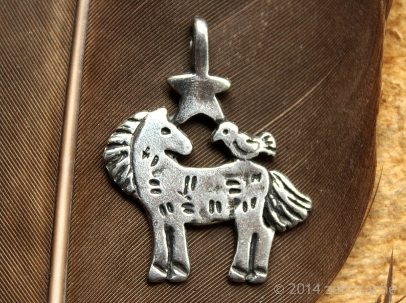 Horse pendant with bird & star horse pendant bird necklace horse jewelry horse motif fairy tale gift fairy tale jewelry western necklace image 4
