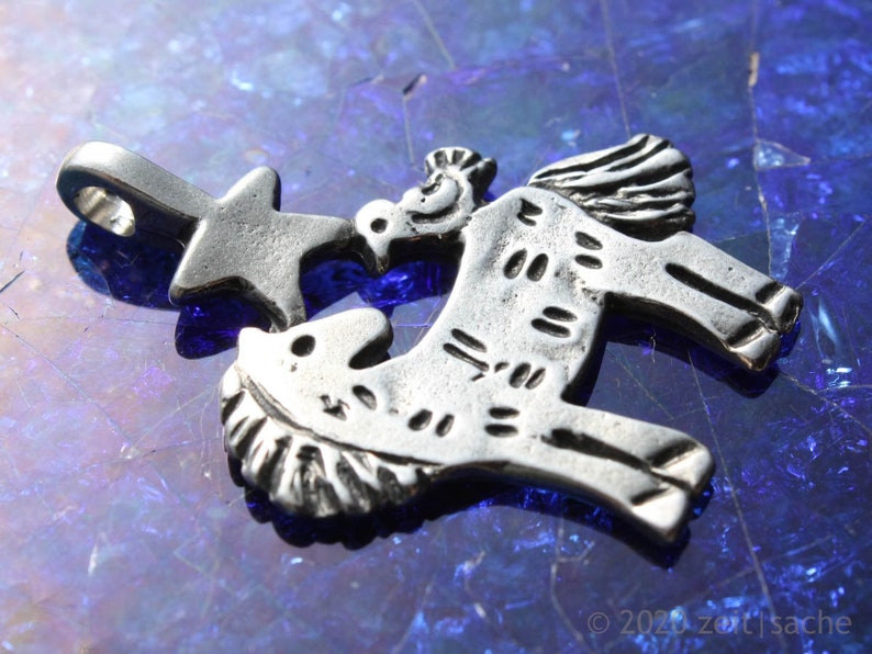 Horse pendant with bird & star horse pendant bird necklace horse jewelry horse motif fairy tale gift fairy tale jewelry western necklace image 3