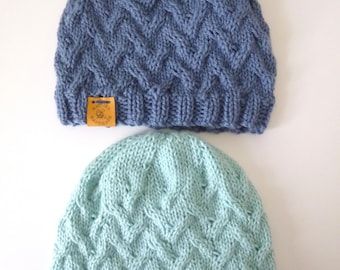 Shadow Cable Beanie Hats - Handmade Womens Knitted Hats.