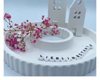 dekoratives Tablett aus Keraflott in weiß Rillenoptik