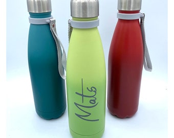 Thermosflasche / Isolierflasche / Edelstahl Trinkflasche personalisiert mit Name / Flasche matt