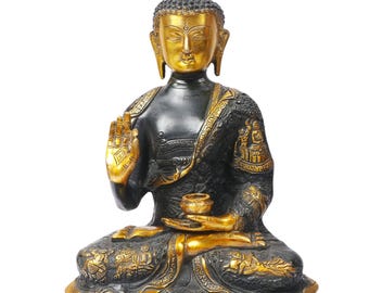 Brass Buddha Statue: Handmade Feng Shui Home Decor (12-Inch)