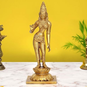 Brass Devi Uma Parvati Statue Figurine Hindu Goddess Idol Home Temple, Spiritual Decor