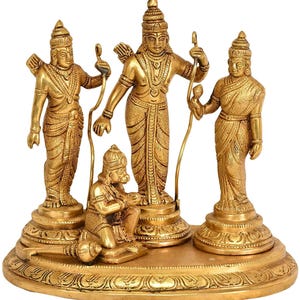 Estátua de bronze feita à mão do deus hindu Lord Ram Darbar Parivar Shree Ram Ji Sita Laxman Hanuman Estatueta de ídolo da família Escultura Decoração para casa