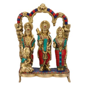 Estátua de bronze feita à mão do deus hindu Lord Ram Darbar Parivar Shree Ram Ji Sita Laxman Hanuman Estatueta de ídolo da família Escultura Decoração para casa