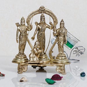 Estátua de bronze feita à mão do deus hindu Lord Ram Darbar Parivar Shree Ram Ji Sita Laxman Hanuman Estatueta de ídolo da família Escultura Decoração para casa