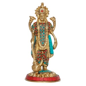 Brass Handmade Standing Hindu God Lord Vishnu Narayana Statue Idol Figurine Sculpture Home Decor