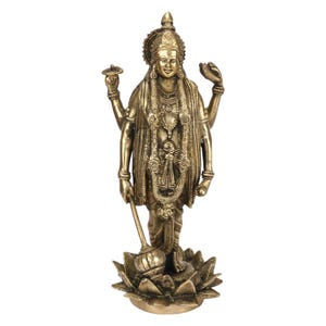 Brass Handmade Standing Hindu God Lord Vishnu Narayana Holding Club Statue Idol Figurine Sculpture Home Decor