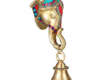 Ganesha de latón para colgar en la pared con campana: decoración de dioses hindúes