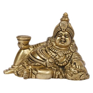 Handmade Brass Kuber Maharaj Statue: Hindu God of Wealth Decor