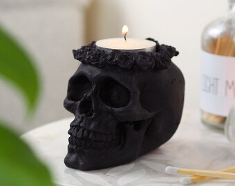 Concrete skull tea light holder, decorative and spooky skull candle holder, Halloween skull accessories, skull decoration, skull ornament