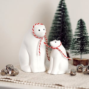 Handmade Concrete Polar Bear Set: Christmas Shelf Decoration