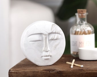 Concrete Moon Face Sculpture | Face Sculpture | Minimal Ornament | Shelf Décor | Housewarming Gift