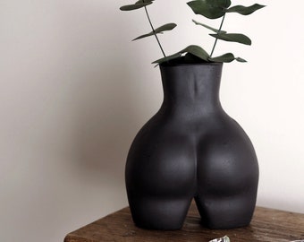 Concrete Booty Vase, large unique black vase, stylish home accent, dried bouquet vase, gift for him and her