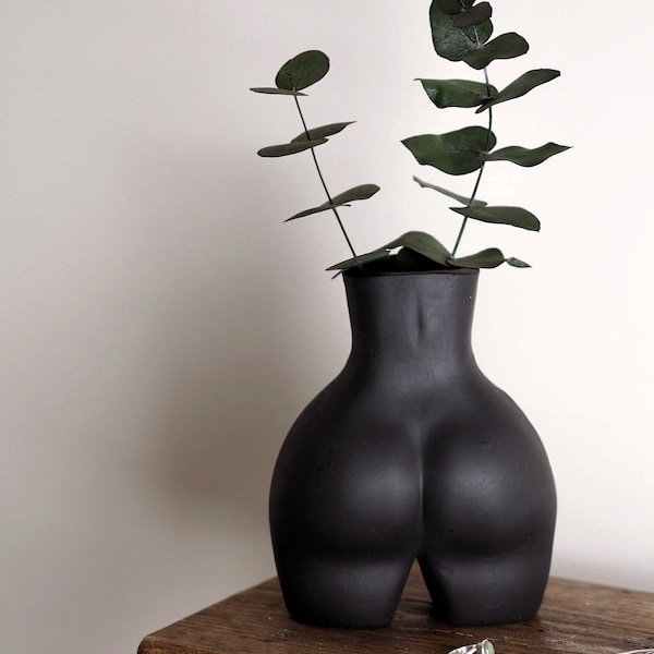 Concrete Booty Vase, grote unieke zwarte vaas, stijlvol huisaccent, gedroogde boeketvaas, cadeau voor hem en haar