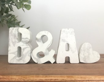 Concrete Initial Letter Gift Set, decorative letters for couple and anniversary gift, personalized initial gift set, marbled letter set