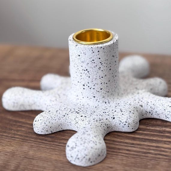 Concrete Paint Splat Candlestick Holder: Modern Sculptural Table Decor