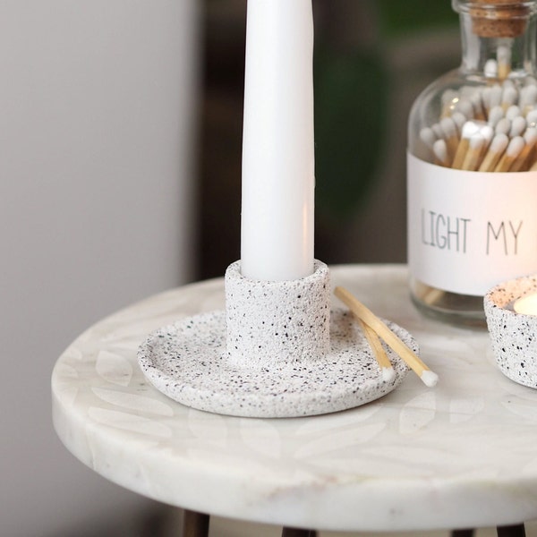 Concrete tapered dinner candle stick holder, unique and handmade wedding or dining table candle stick holder, minimalistic Nordic design