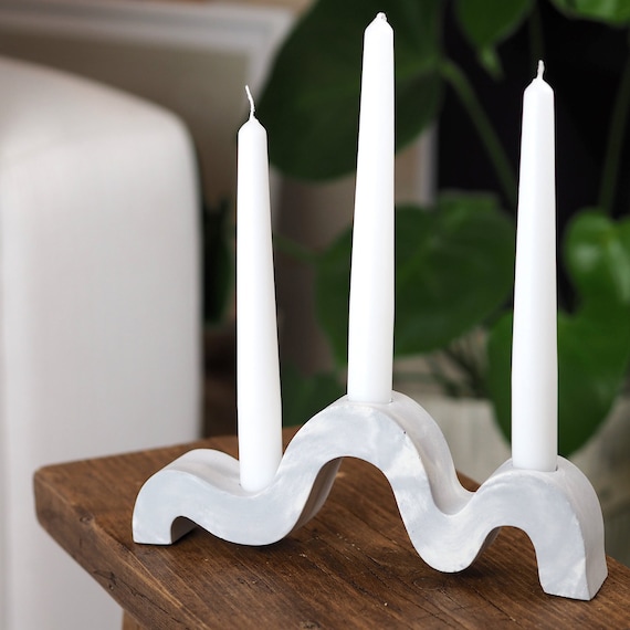 Concrete Wiggle Tapered Candle Stick Holder, Unique and Handmade