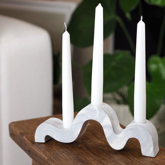 Concrete Wiggle Tapered Candle Stick Holder, Unique and Handmade Decorative  Dining Table Candle Stick Holder, Minimalistic Nordic Design 