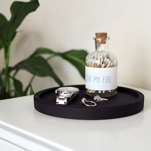 Matte Black Concrete Round Tray: Decorative Coffee Table Tray