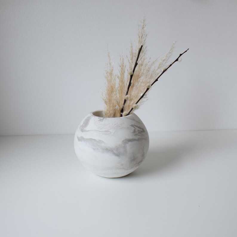 Concrete Ball Vase Decorative Vase White Marble Ball Vase Ball Vase Design Porch decor idea image 2