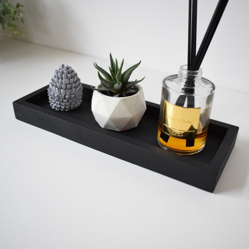 Black Concrete Large Rectangle Decorative Tray Handmade Home Etsy