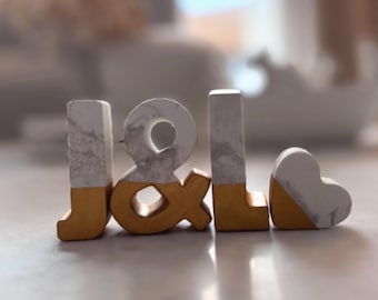 Concrete Initial Letter Gift Set: Marbled Anniversary Decor