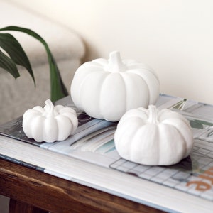 Concrete Pumpkin Decoration, neutral autumn decor, unique white pumpkin, coffee table decor for autumn and fall, fall home decor accessories