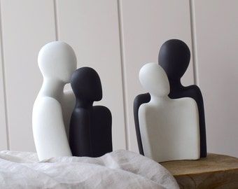 Concrete Couple Sculpture: Silhouette Figurines, Minimalist Shelf Decor