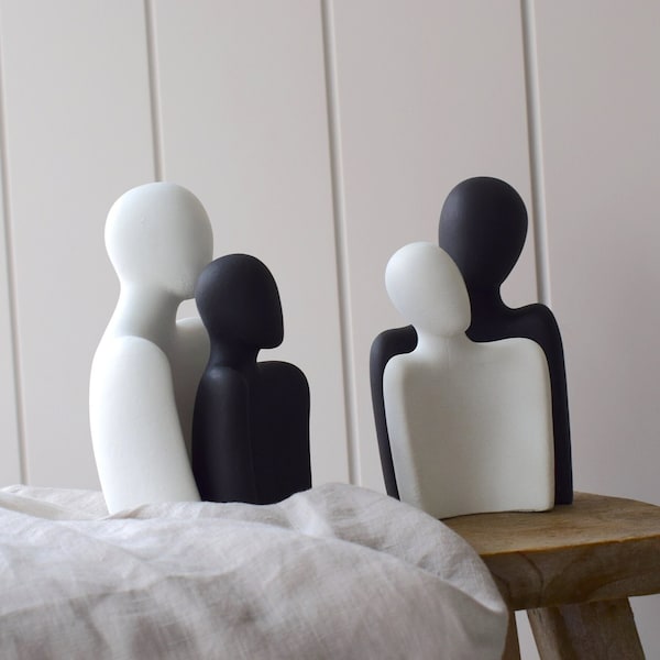 Ornement de couple silhouette en béton, figurines sculpture, décor d'étagère, statue de couple d'amoureux, déco de table basse, déco minimaliste, idée cadeau