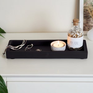 Matte Black Concrete Tray: Long Decorative Candle & Diffuser Tray