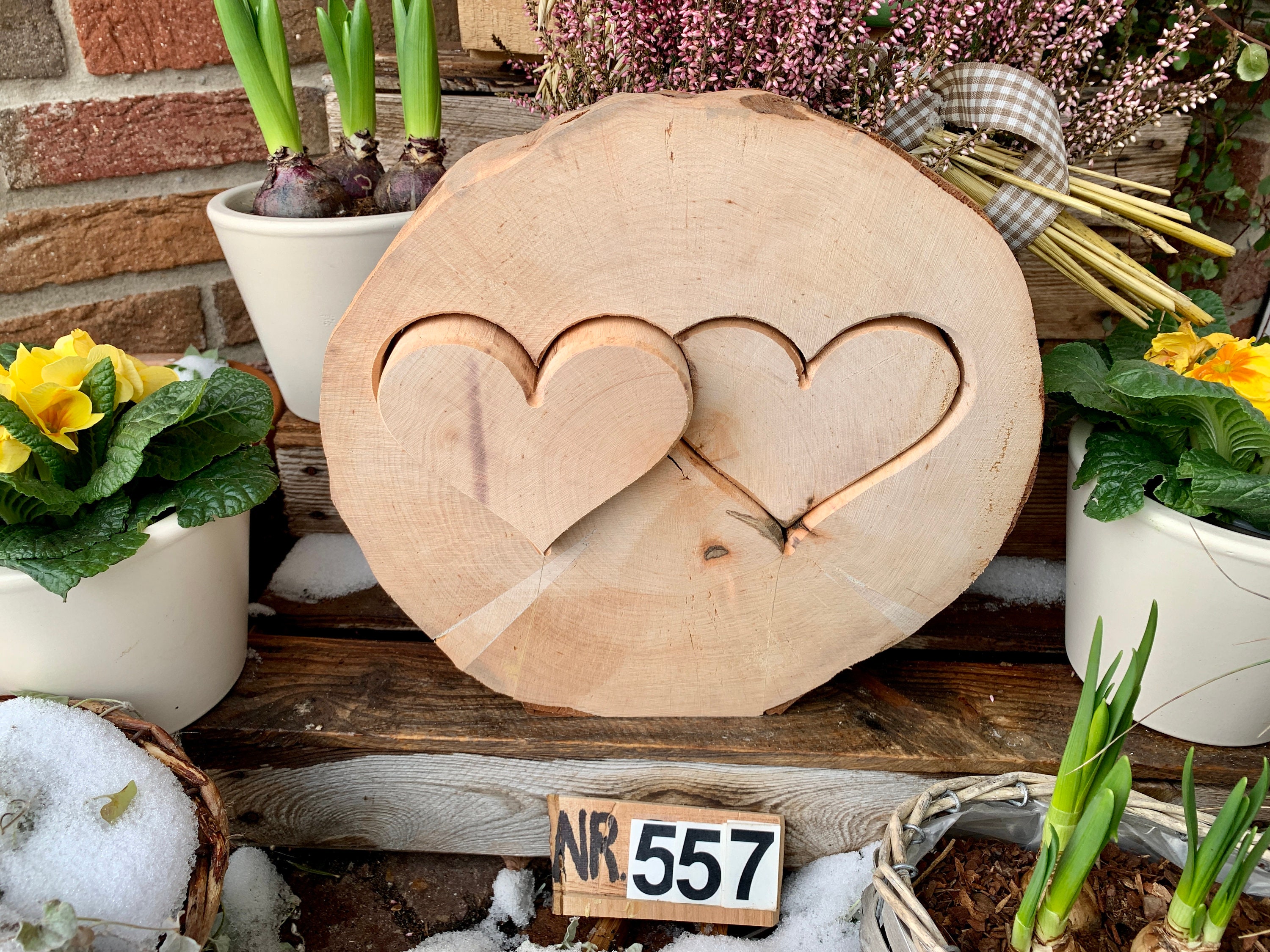 Liebe verschenken mit einer Baumscheibe Doppel Herz Etsy