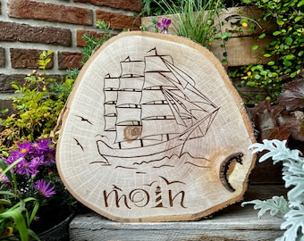 XL Moin Wooden Door Sign Lasered Sailing Ship Door Decoration Gift to Move into the House Apartment