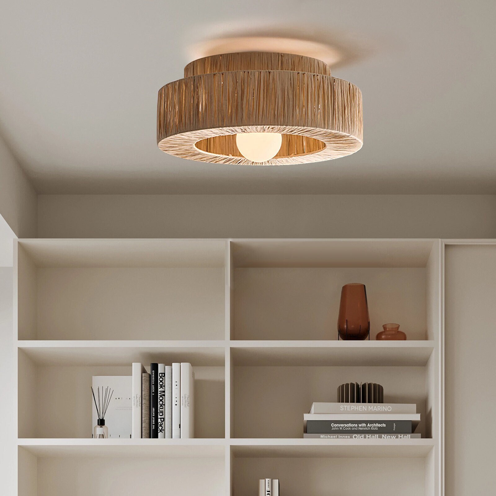 Straw Woven Ceiling Lampretro Rattan Pendant Ceiling Etsy Australia