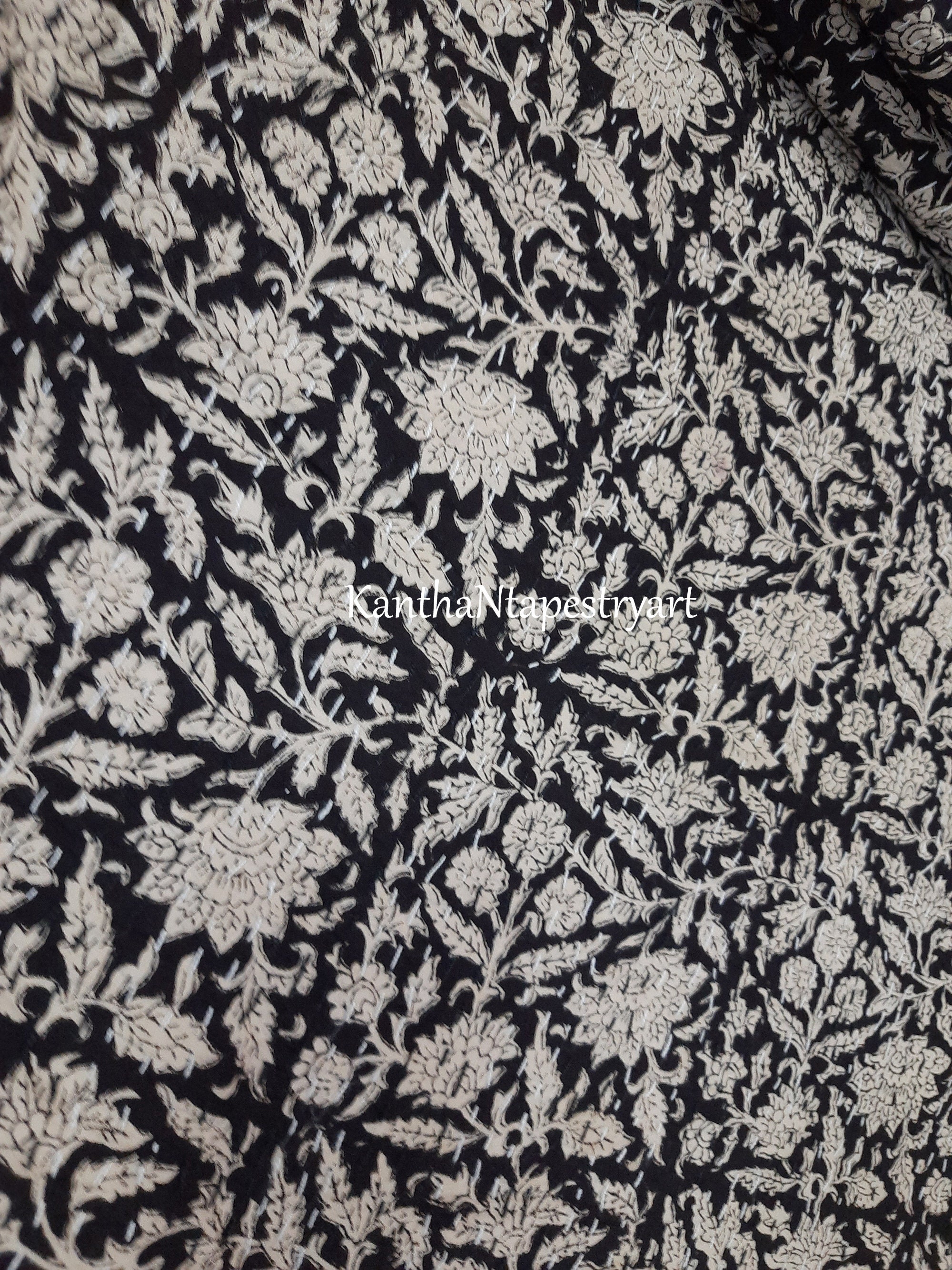Black - Handcrafted Kantha Embroidered Mobile Stand