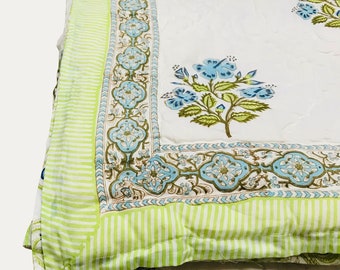 Handgemaakte katoenen kantha-quilt met blokprint, boho-beddengoed quilt met handafdruk