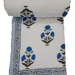 Indische Patchworkdecke mit Handblockdruck - Jaipuri Rajai - Wendedecke