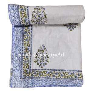 Paisley Hand Block Print Cotton Dohar: Reversible AC Blanket Ac Quilt