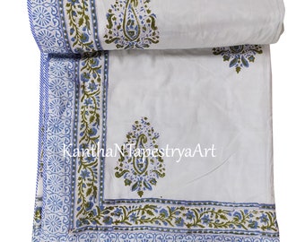 Paisley Hand Block Print Cotton Dohar: Reversible AC Blanket Ac Quilt